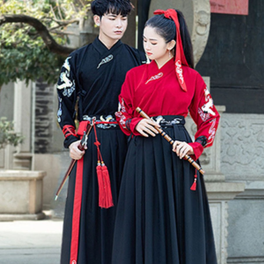 汉服女仙鹤刺绣武侠风日常古风情侣款男士中国风侠客剑客学生套装