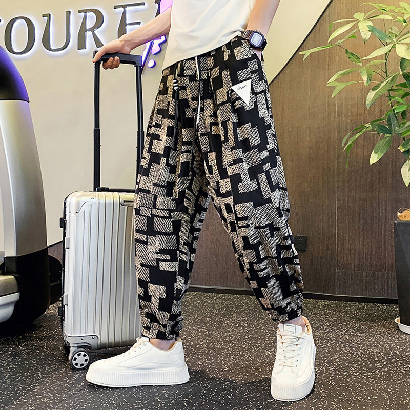 印花哈伦裤男士冬季潮流修身小脚男裤春秋款2024新款休闲男款裤子