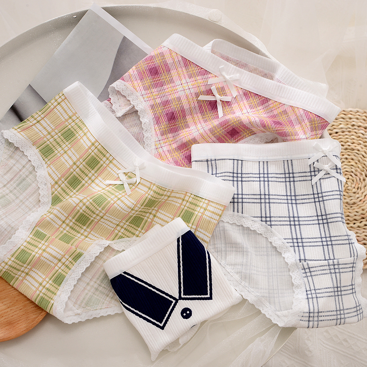 咔喵女士jk内裤女纯棉裆甜美学生少女士日系花边全棉裆三角裤内裤