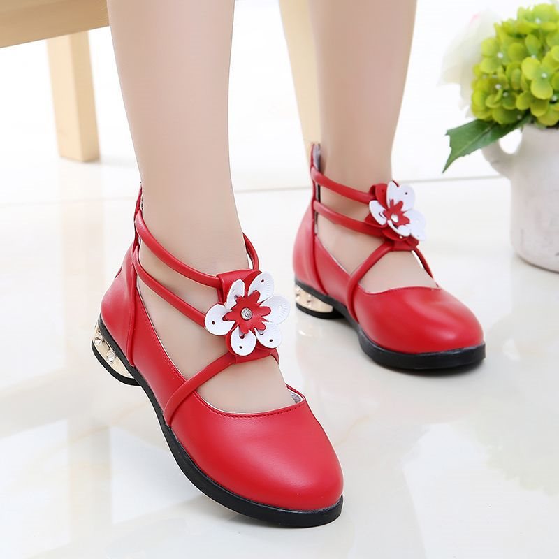 女童鞋学生小皮鞋儿童花朵单鞋公主2022春季新款女孩防滑软底宝宝