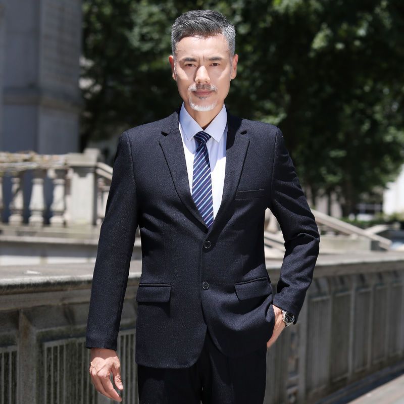中老年爸爸装中年西服套装男士商务休闲正装爸爸婚礼西服三件套热