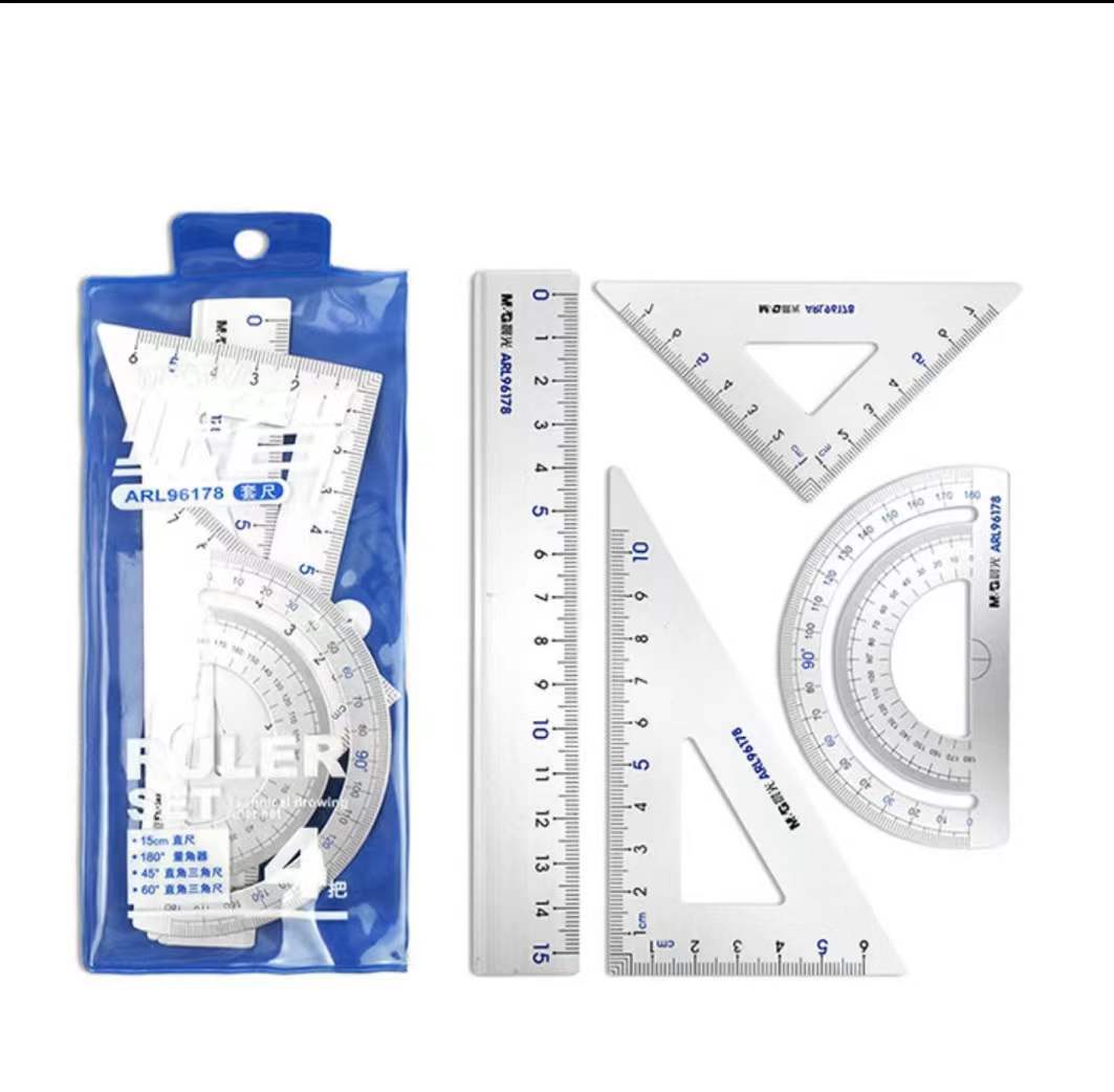 晨光arl96178铝合金套尺学生直尺三角量角工具三角板钢尺4件套