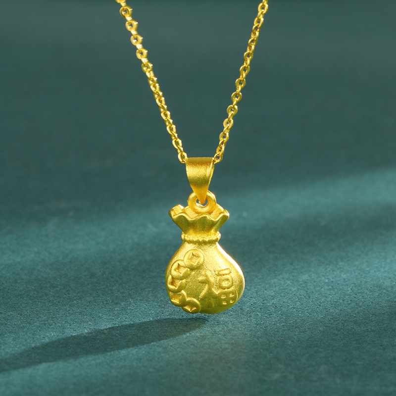 3d硬金祥云福袋沙金吊坠女聚财转运项链仿黄金首饰拼夕夕一件代发