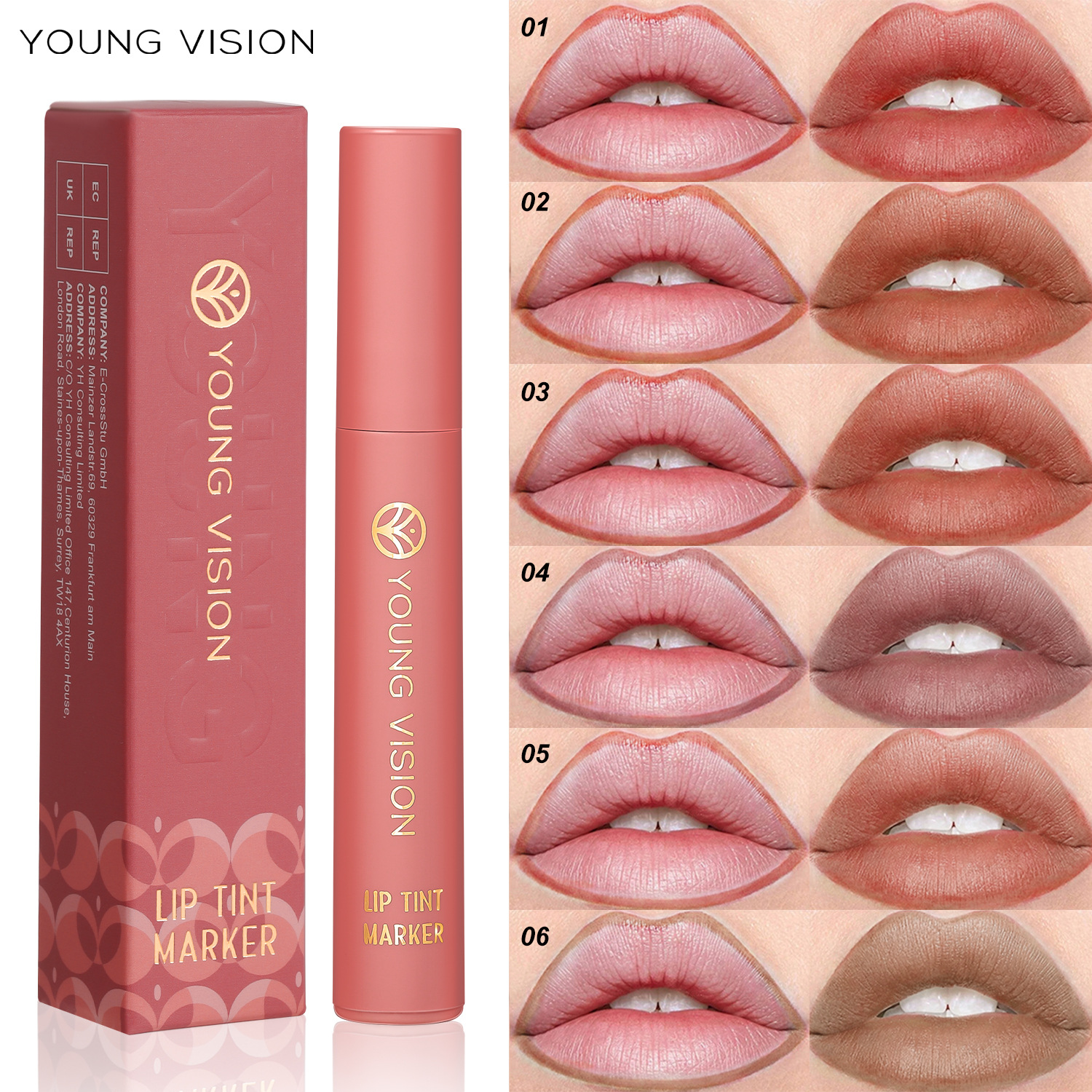 Young Vision Lip Stain Pen 6 Colors Optional Lipstick Water Lip Liner Matte No Stain on Cup Lip Stain