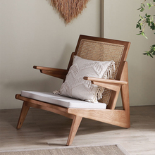 中古设计师沙发椅实木单人椅子日式复古客厅阳台藤椅休闲袋鼠躺椅