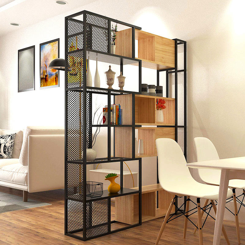 铁艺隔断创意置物架落地客厅餐厅屏风工业风书架办公室隔断柜