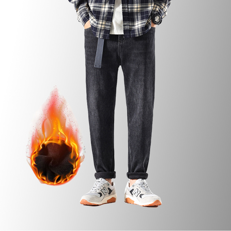 一件代发22年高端加绒加厚新疆棉男士牛仔裤修身弹性牛仔长裤工厂