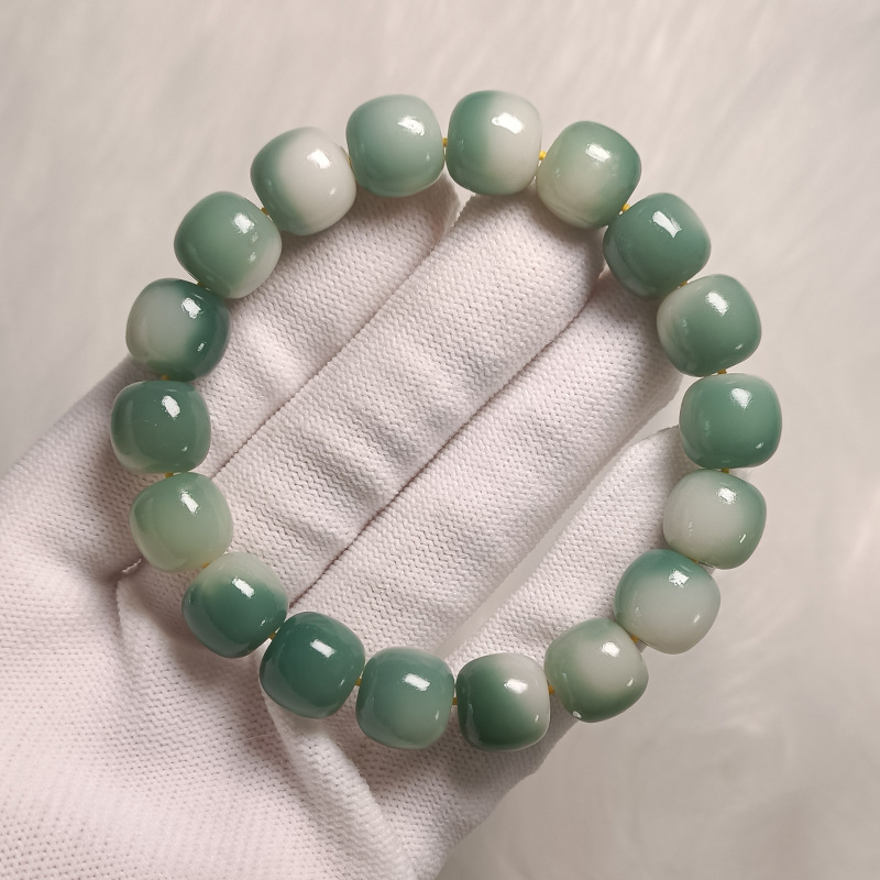 Bodhi Bracelet Pliable Temperament High Throw Seiko Yin Leather Gradient Green Old Barrel Buddha Beads Amusement Article Bracelet Factory Wholesale