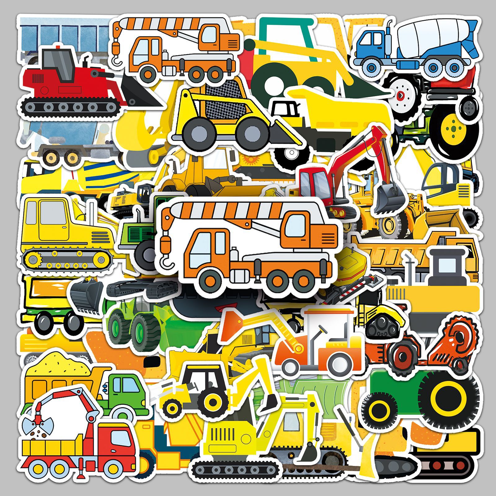 50 pieces of engineering vehicle cartoon luggage stickers creative waterproof graffiti stickers scooter computer tablet decoration