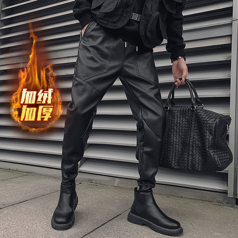 冬新款男士皮毛一体裤加绒加厚保暖休闲裤皮裤潮流机车防风长裤子