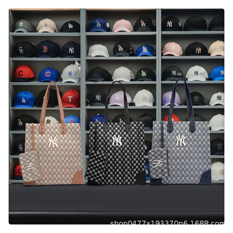 暴富皮具商行韩国mlb牛仔托特包23年新款复古ny刺绣手提子母购物