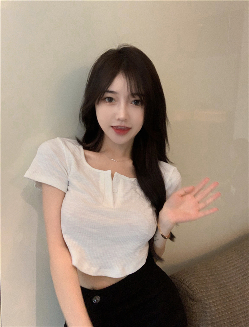 网红ins超火t恤女短款高腰修身夏白色显瘦露脐辣妹短袖上衣潮女式