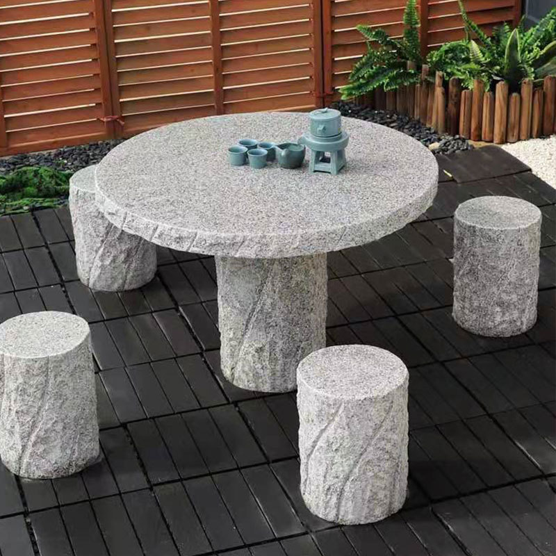 大理石圆桌石头桌子庭院加工定制石桌石凳公园花岗岩石桌椅户外