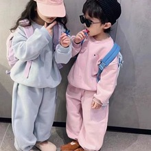 秋冬男女童加绒套装宝宝洋气儿童个性潮韩版纯色卫衣运动裤两件套