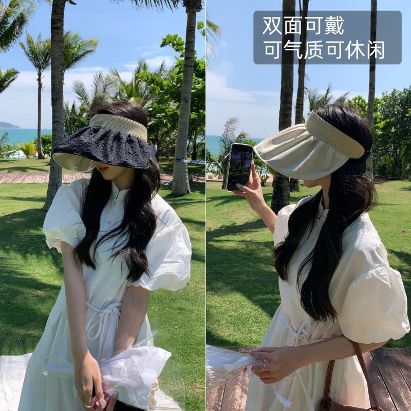 Sun Hat Female Summer Big Brim Cute Topless Hat Sports Temperament Sun Protection Hat Riding Straw Hat Shell Hat Wholesale