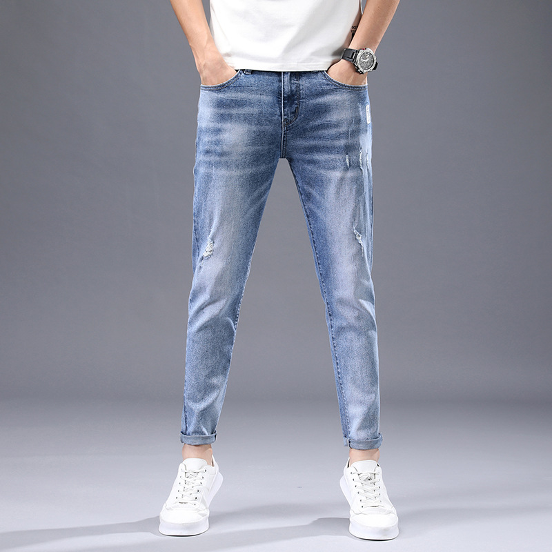 Men's Pants Jeans Men's Korean-Style Slim Fit Skinny Pants Trendy All-Match Cropped Jeans Men's Casual Pants Factory Wholesale