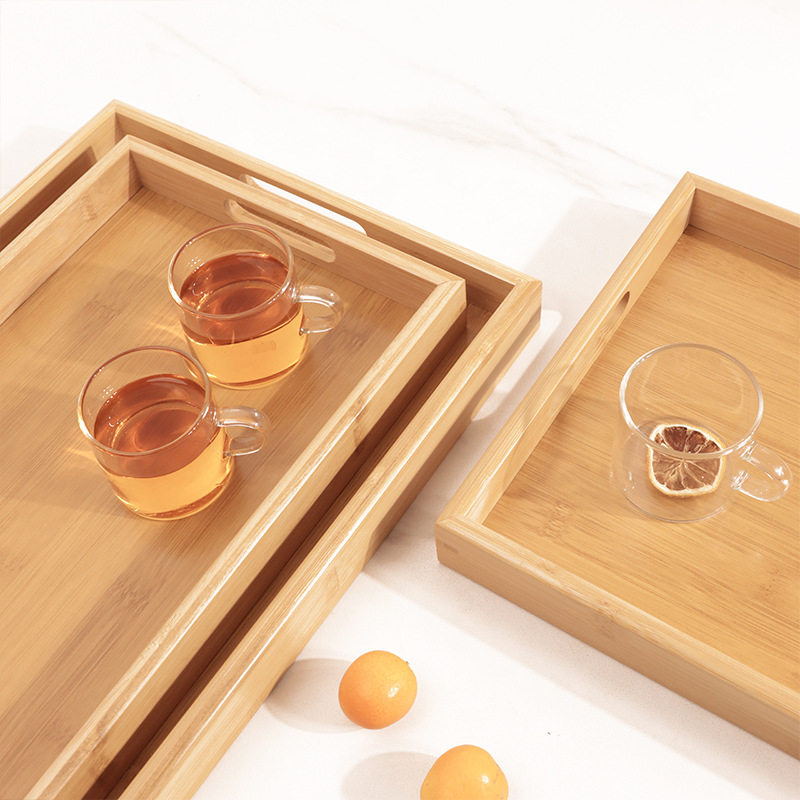 Bamboo Tray Rectangular Tea Tray Solid Wood Household Kung Fu Tea Set Water Cup Tray Japanese Wooden Bread Wooden Plate