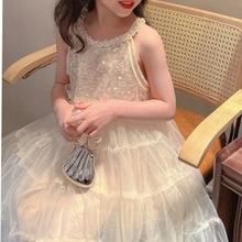 韩版女童连衣裙2024夏季无袖吊带裙儿童洋气公主裙网纱裙女童裙子