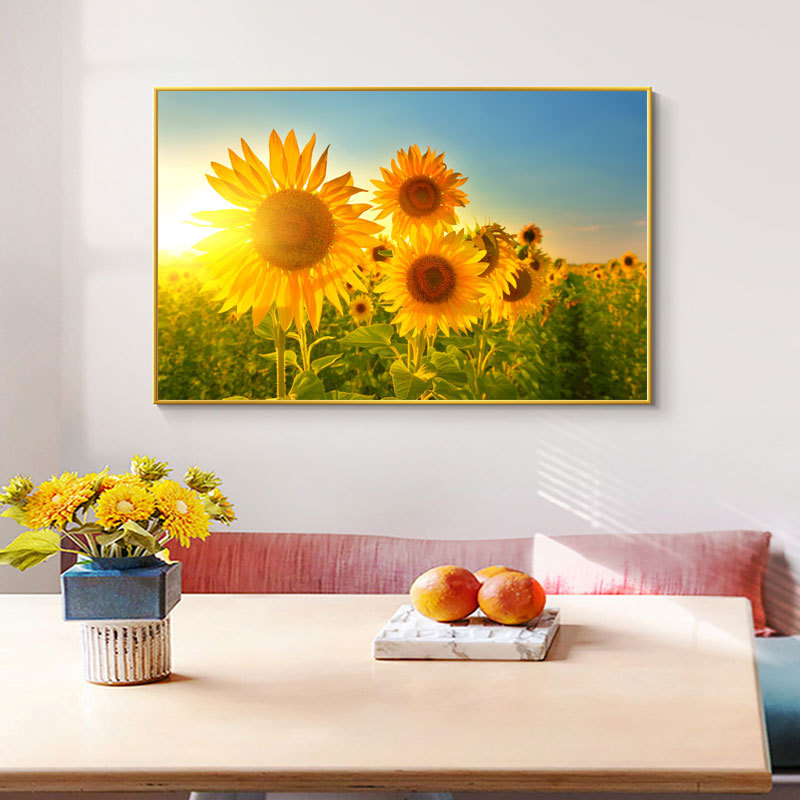 向日葵花海日出装饰画画芯现代唯美清新太阳花风景无框画花卉植物
