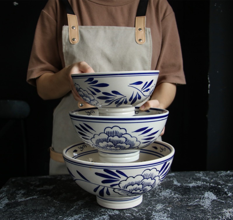 陕西油泼面碗莲花大碗宽面碗中式面馆专用超大10寸西安面碗