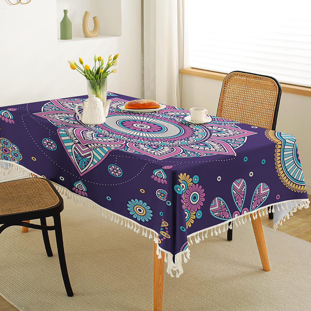 New Ethnic Style Tablecloth Camping Table Cloth Bohemian Placemat Waterproof Oil-Proof Cotton Linen Printing Coffee Table Cloth