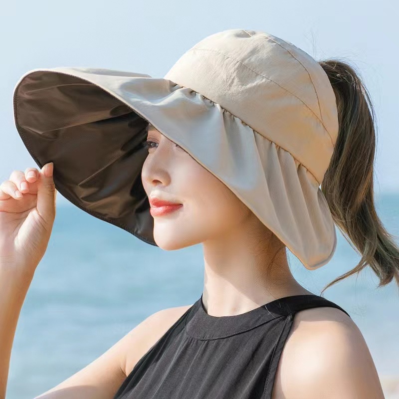 Black Glue Sun Protection Hat Women's Summer Uv Protection Cover Face Air Top Big Brim Sun Hat Foldable Cycling