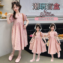 2024公主裙夏季新款女童韩版格子短袖裙中大童裙子新款儿童连衣裙