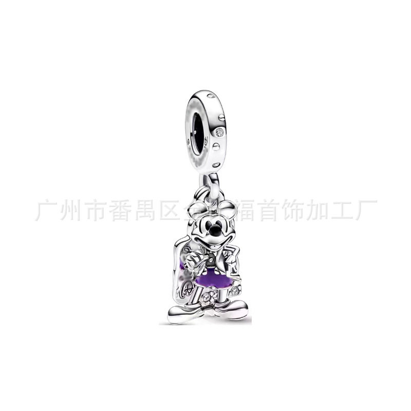 Pandora S925 Sterling Silver Beads Mother's Day Double Love Charm Bell Beads Diy Bracelet Accessories Fashion