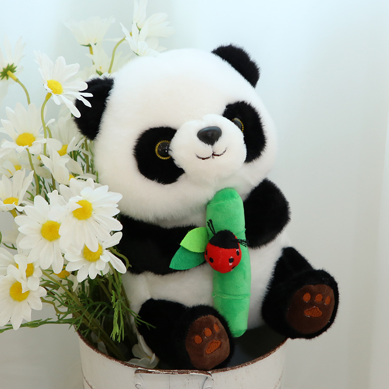 Cute Bamboo Ladybug Panda Plush Toy Giant Panda Plush Doll Pillow Commemorative Gift Ragdoll Doll