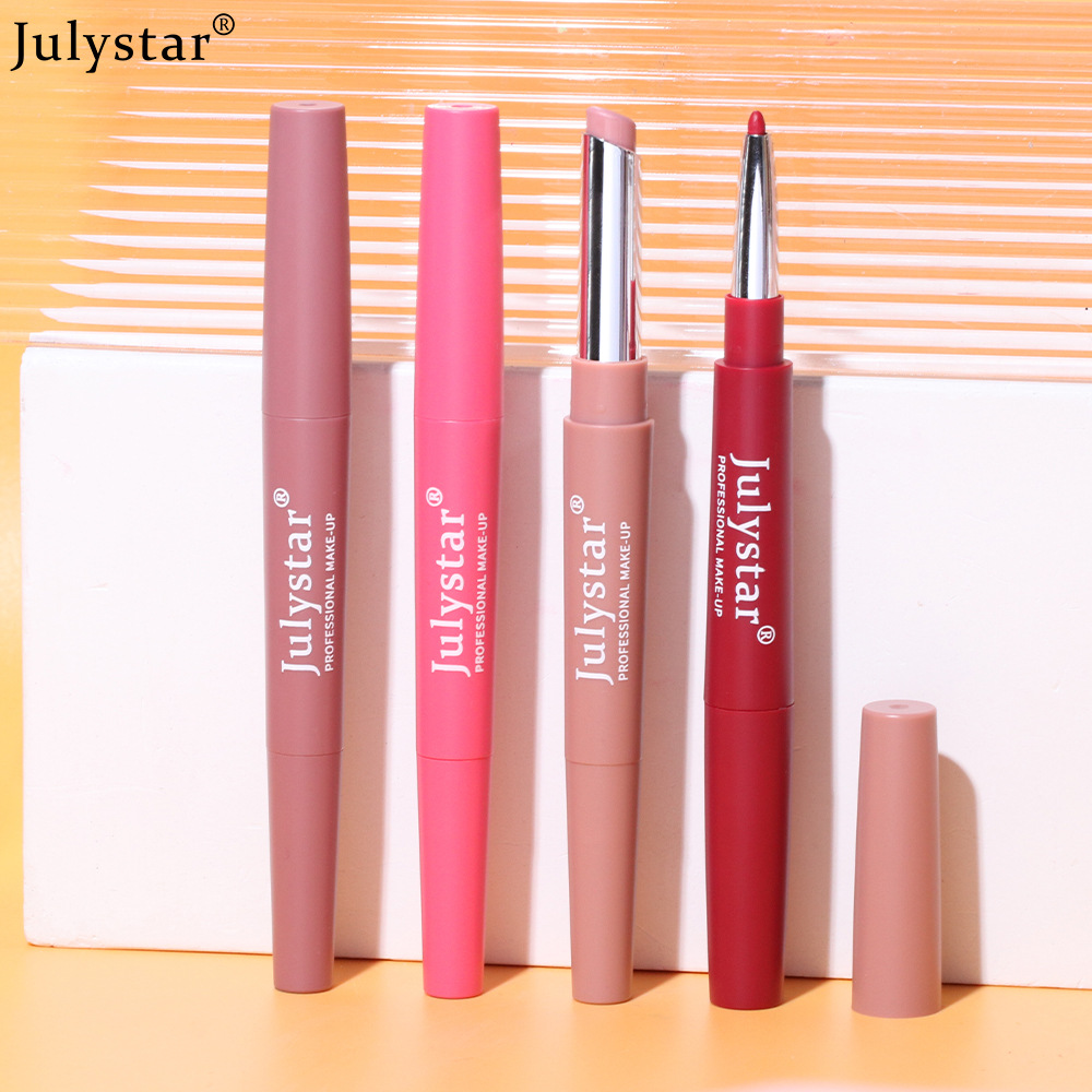 Julystar Double-Headed Lipstick Lip Liner Not Easy to Fade No Stain on Cup Pink Rotating Lipstick Pen Foreign Trade Makeup