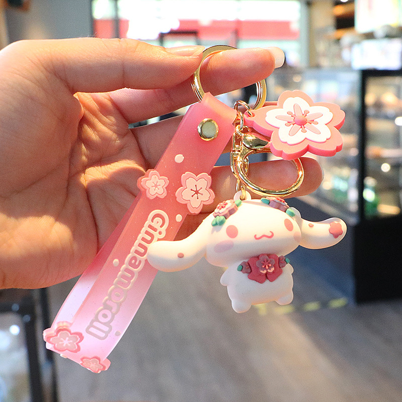 Cartoon Cute Sanrio Cherry Blossom Keychain Melody Coolomi Female Car Bag Key Chain Pendant Gift