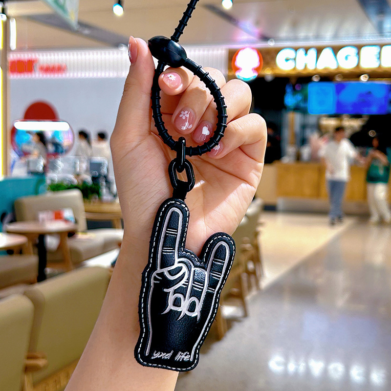 Creative Cartoon Leather Pendant Emoji Cat Keychain Automobile Hanging Ornament Couple Lovely Bag Accessories Gift Wholesale