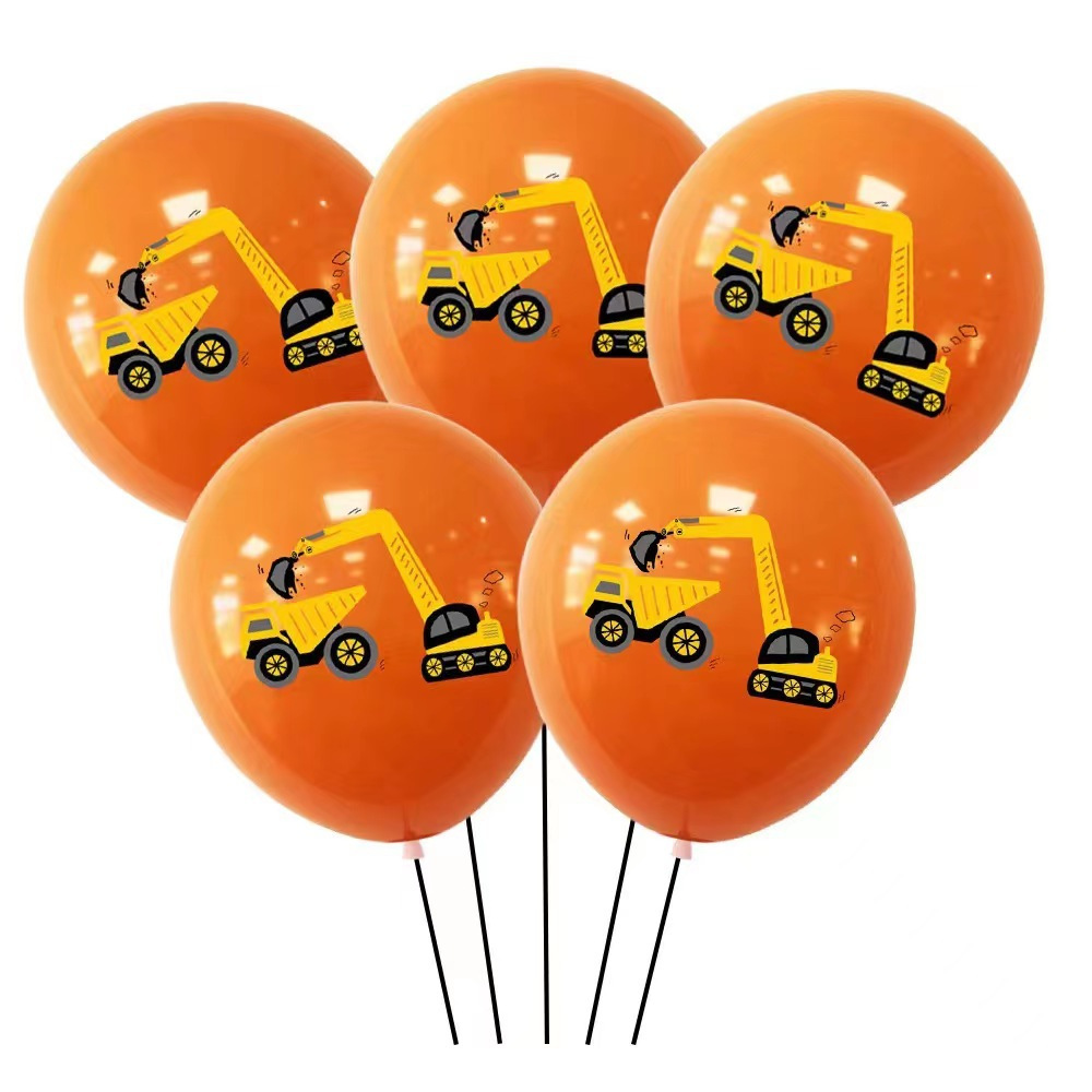Engineering Vehicle Theme Rubber Balloons 12-Inch Children's Birthday Decoration Supplies Excavator Latex Engineering Vehicle Balloon