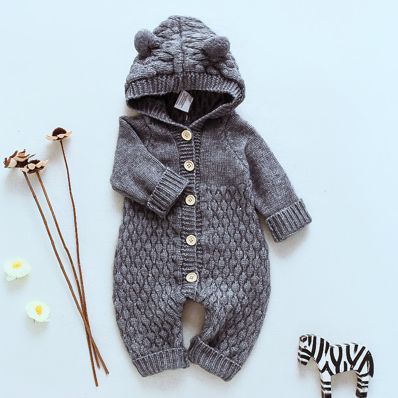 Baby Knitted One-Piece Romper Spring and Autumn Newborn Clothing Boys and Girls Baby Sweater Cute Warm Romper Baby Clothes