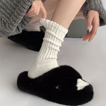 白色袜子女秋冬中筒长袜堆堆袜女搭配小皮鞋长筒袜针织毛线小腿袜
