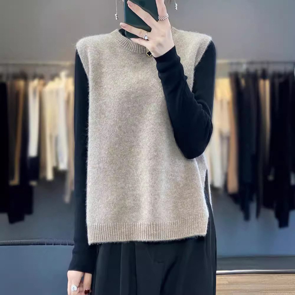 秋冬新款圆领马甲坎肩女搭配衬衣穿无袖毛衣针织背心女坎肩内搭女