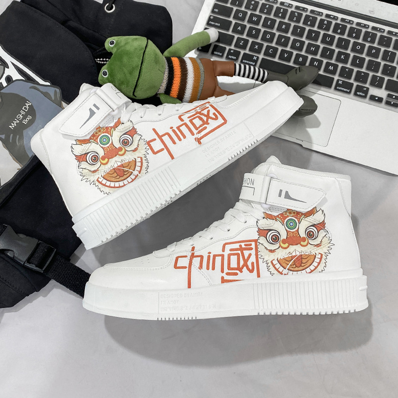 中国风国潮醒狮aj男鞋2021年秋冬季新款空军一号高帮板鞋百搭潮鞋