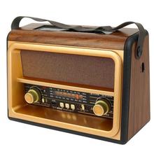 跨境复古木纹太阳能音箱插卡播放器AM SW多波段收音机蓝牙音箱