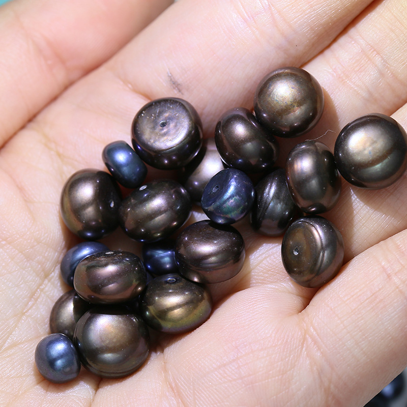diy手工材料 优化染色淡水珍珠 扁圆颗粒珠 半成品散珠外贸