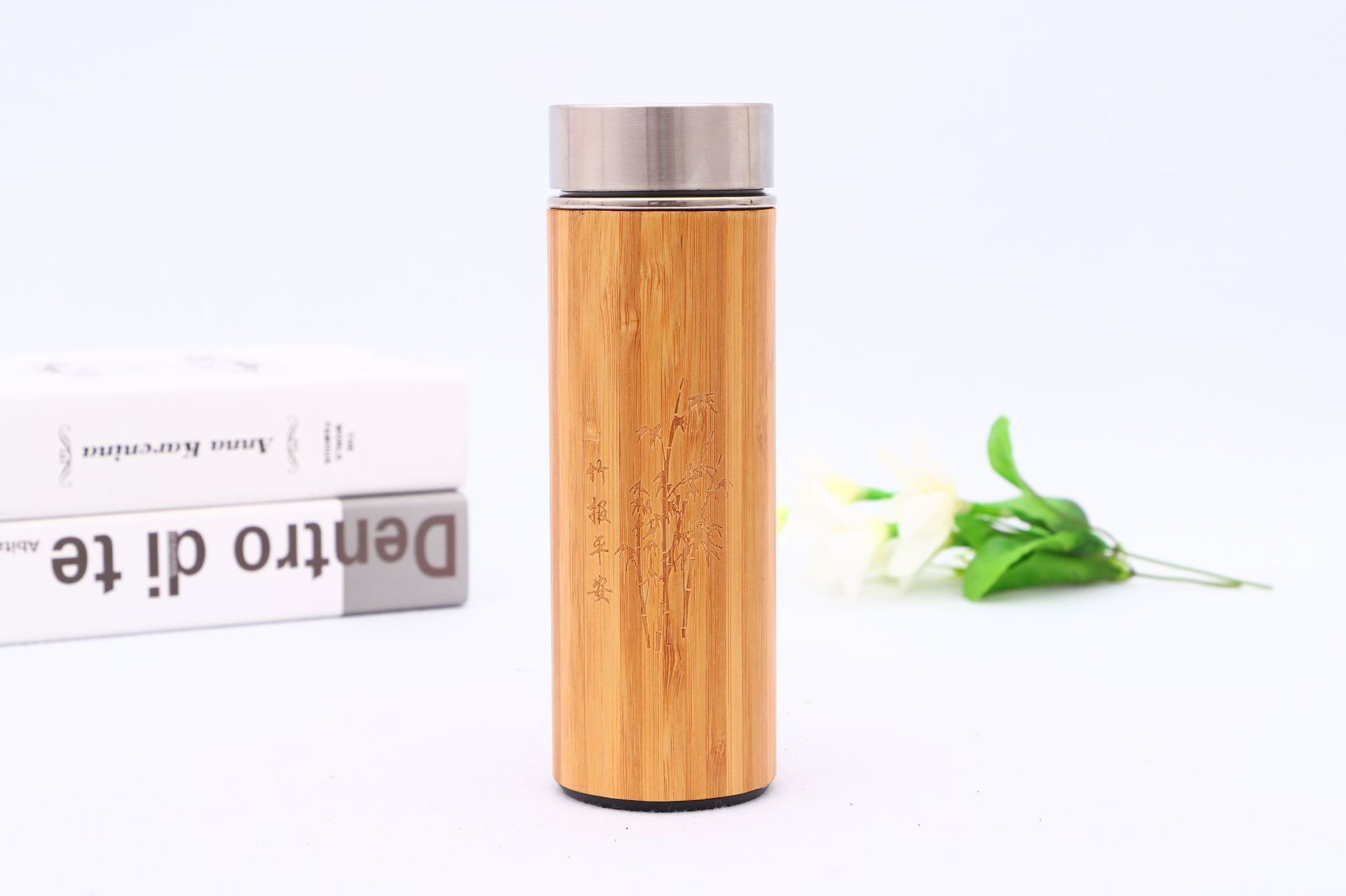 Cross-Border Bamboo Cup 304 Stainless Steel Vacuum Thermos Cup Bamboo Tray Car Portable Bamboo Cup with Logo