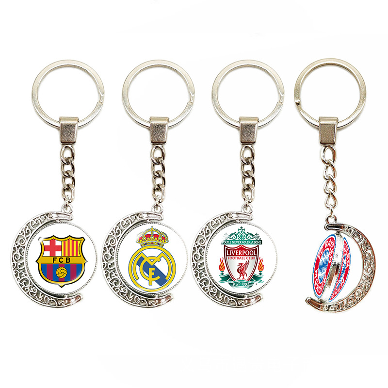 跨境欧冠欧洲足球俱乐部双面时光宝石月牙钥匙扣挂件皇马巴萨曼联