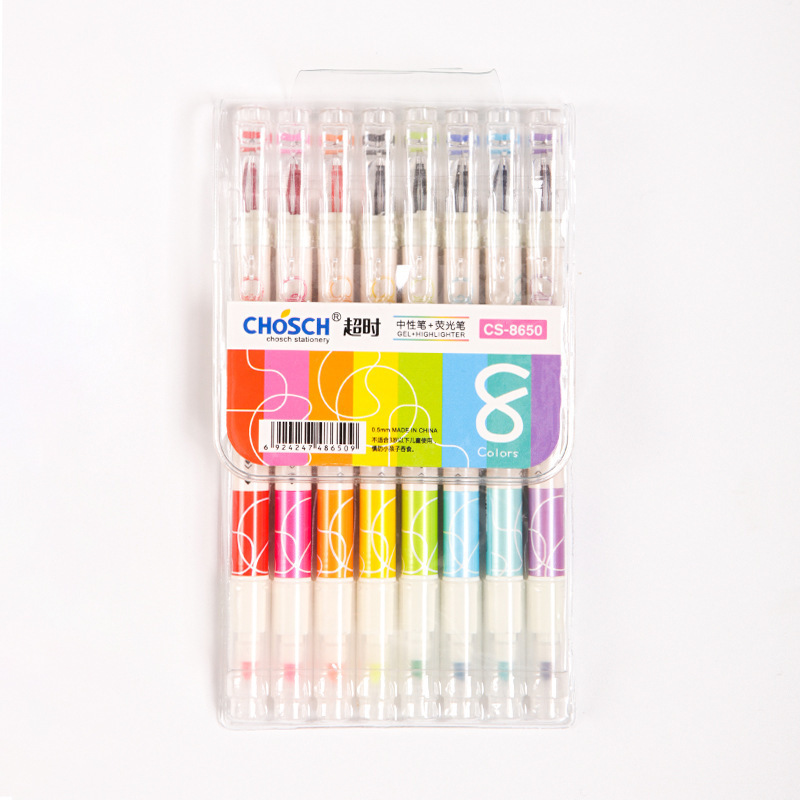 Timeout 8650 No Printing 0.5mm Full Needle Tube 8 Colors Hand Account Pen Gel Pen Double-Headed Fluorescent Pen Student Minimalist Signature