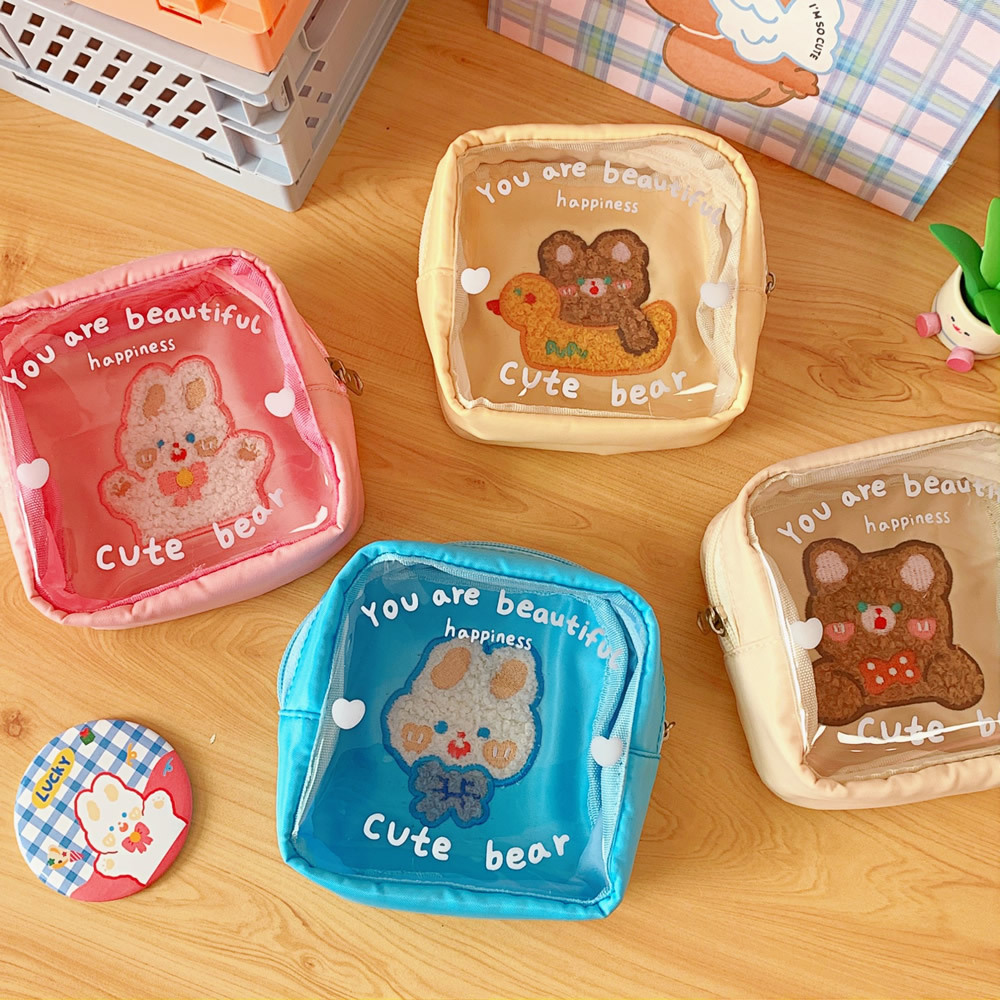 Internet Celebrity Cute Cosmetic Bag Sweet Large Capacity Cha Cha Bear Transparent Storage Bag Portable Portable Coin Purse Wash Bag