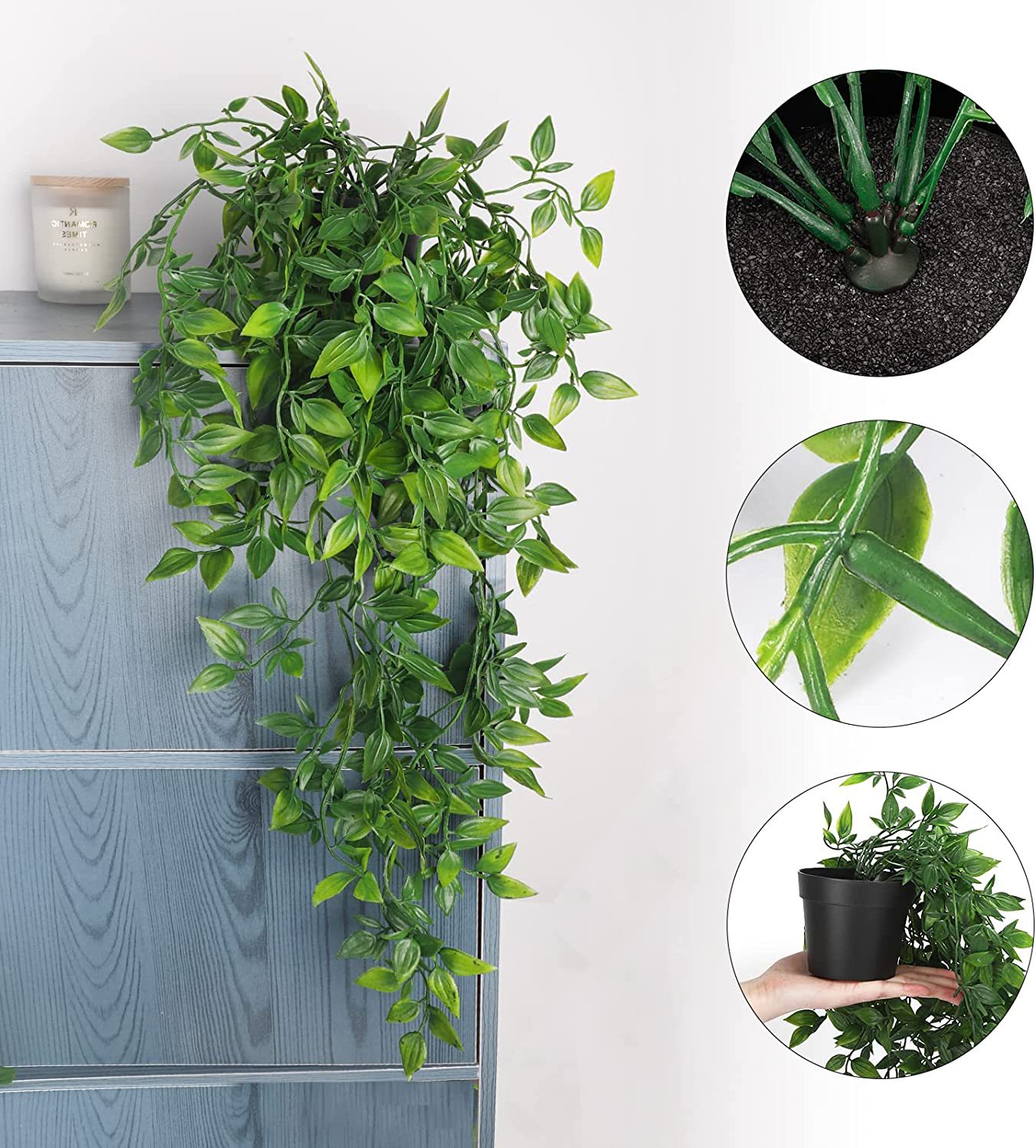 Amazon Artificial Hanging Rattan Green Plant Simulation Vertical Vine Potted Home Balcony Decoration Plastic Plant