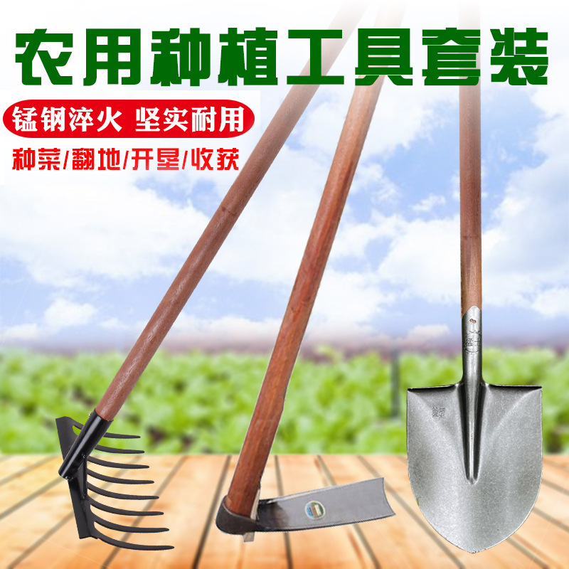 家用种菜三件种植套装农用工具大全铁锹锄头除草翻地挖土