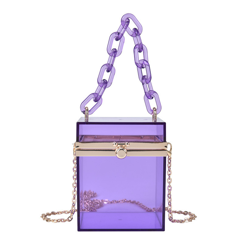 2023 Summer New Korean Style Acrylic Transparent Box Chain Small Square Bag Internet Celebrity Hand-Carrying Shoulder Messenger Bag for Women