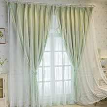 9ZRT窗帘双层遮光布纱一体纯色卧室客厅阳台挂钩打孔简约现代新款