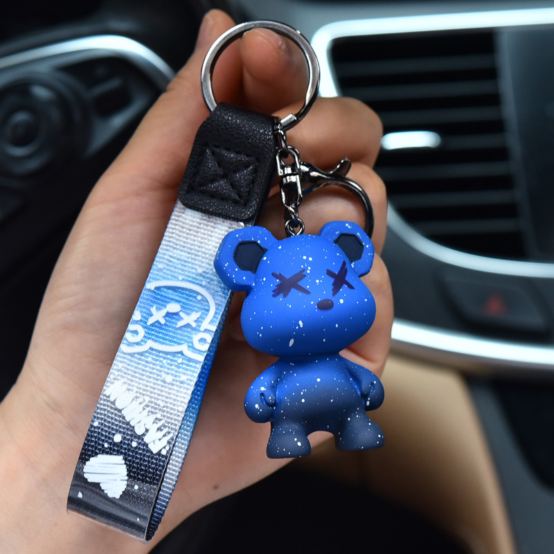 Creative Colorful Chameleon Bear Keychain Cartoon Unique Schoolbag Bag Charm Car Chain Men and Women Doll Small Gift