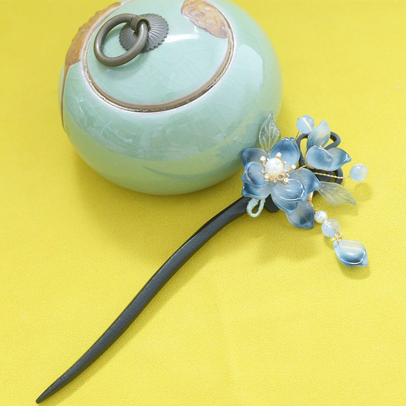 古风流苏步摇木簪水墨山水发簪头饰盘发汉服旗袍配饰古装挽发发簪