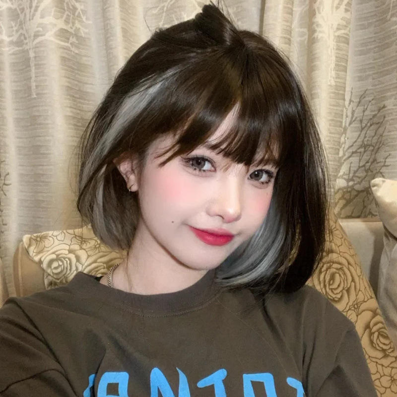 假发女短发lisa同款挂耳染漫画刘海自然全头套式时尚波波头锁骨发